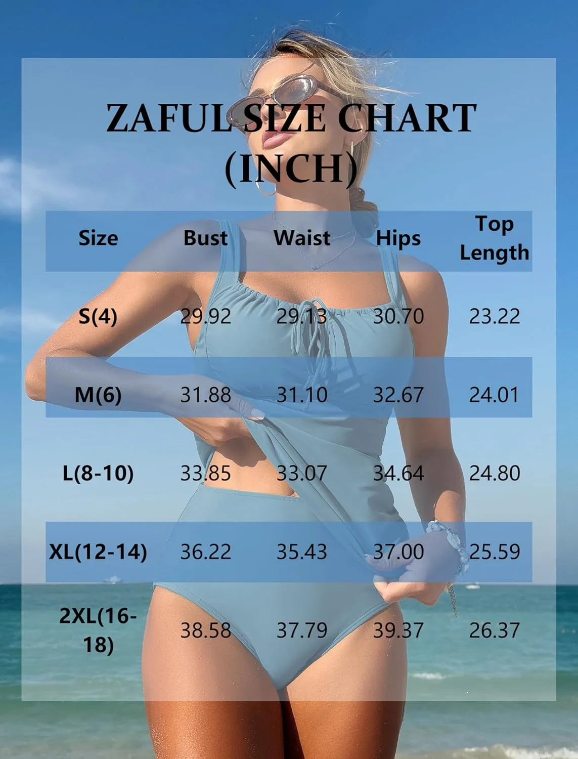 ZAFUL Women's Tankini Swimsuits Tummy Control High Waisted Bikini Sets Lace Up Front Bathing Suits with Bikini Bottoms