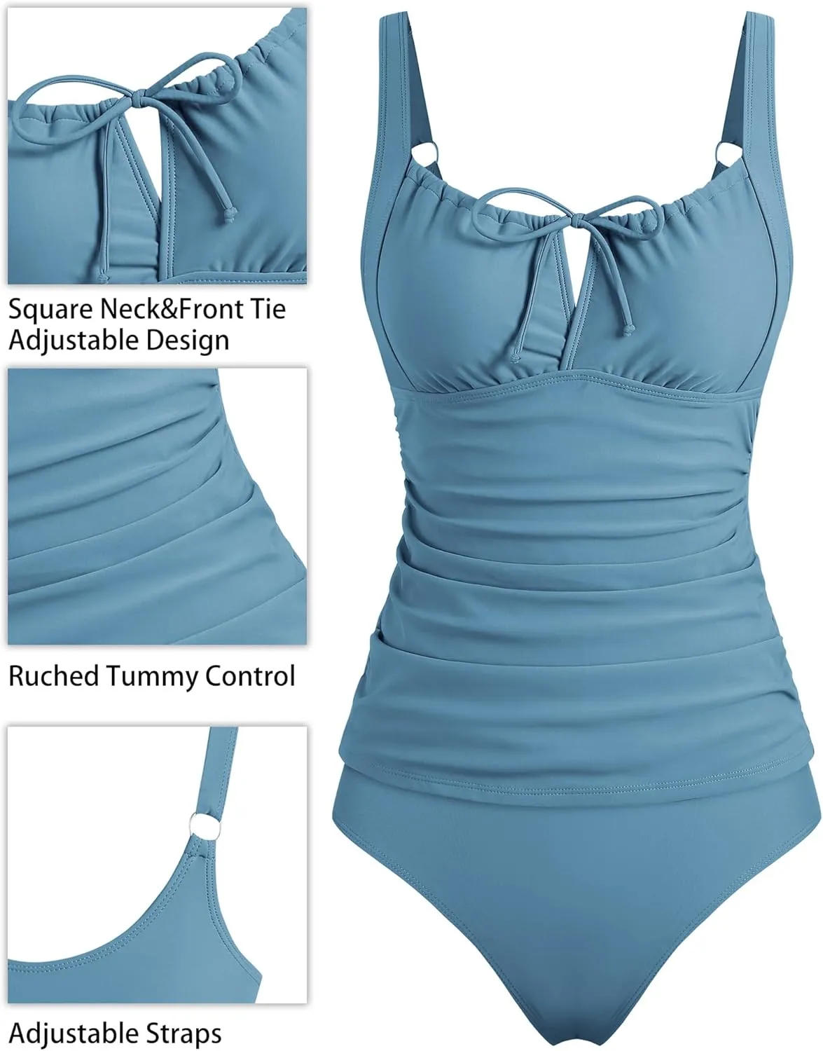 ZAFUL Women's Tankini Swimsuits Tummy Control High Waisted Bikini Sets Lace Up Front Bathing Suits with Bikini Bottoms