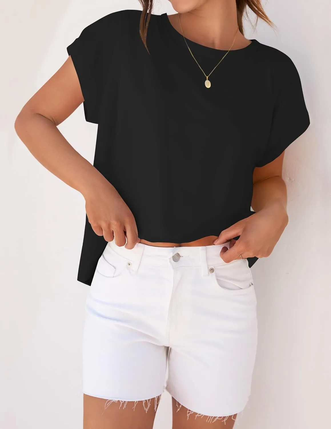 ZESICA Womens Summer Cap Sleeve Crewneck Tops Casual Loose Striped T-Shirts Basic Tees