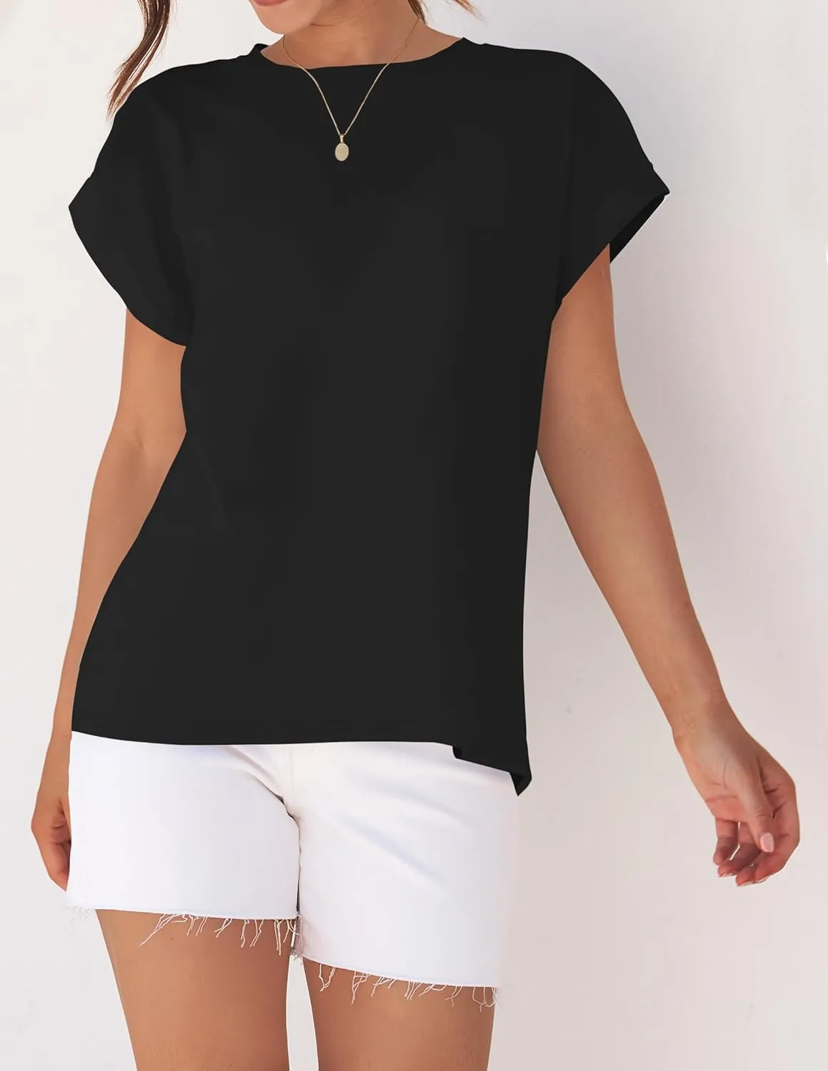 ZESICA Womens Summer Cap Sleeve Crewneck Tops Casual Loose Striped T-Shirts Basic Tees