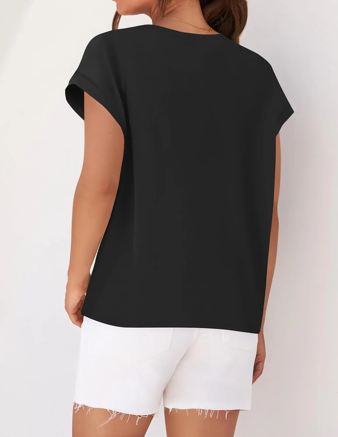 ZESICA Womens Summer Cap Sleeve Crewneck Tops Casual Loose Striped T-Shirts Basic Tees