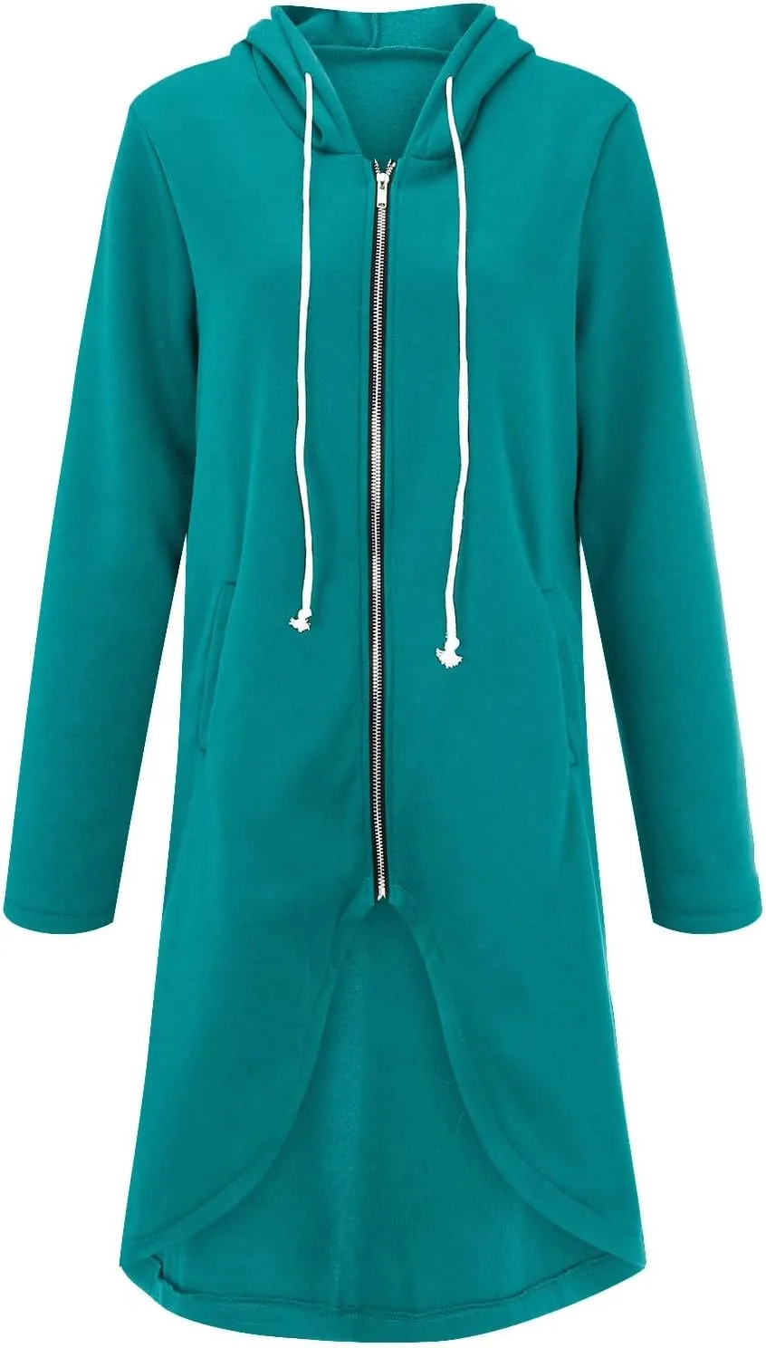 Zip Up Hoodie for Women Cute Trendy Drawstring Oversized Hooded Sweatshirts Long Sleeve Irregular Hem Jacket Coats