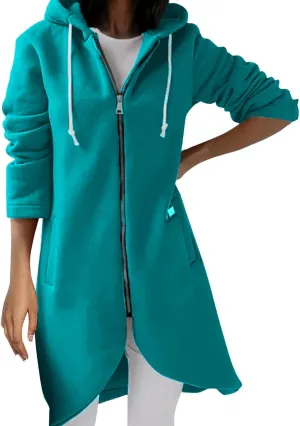 Zip Up Hoodie for Women Cute Trendy Drawstring Oversized Hooded Sweatshirts Long Sleeve Irregular Hem Jacket Coats