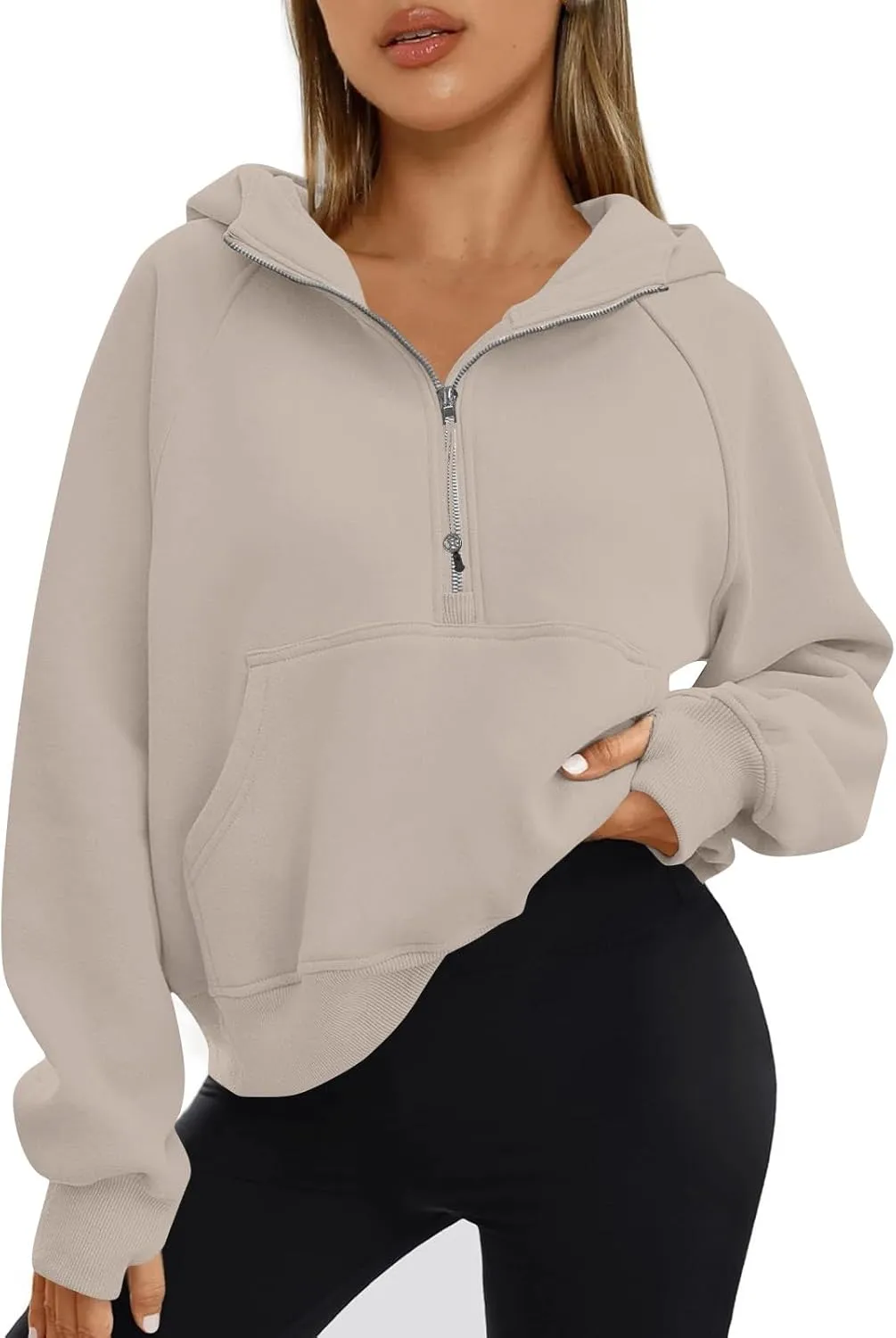 Zip Up Hoodie Women Fall Winter Sweatshirt Drop Shoulder Half Zip Pullover Sweaters Long Sleeve Tops With Pocket