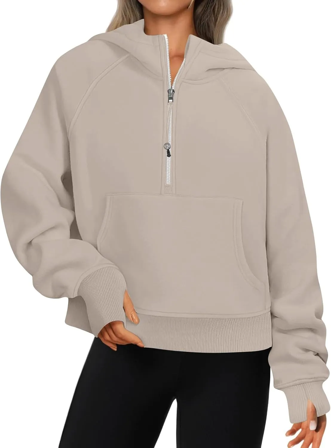 Zip Up Hoodie Women Fall Winter Sweatshirt Drop Shoulder Half Zip Pullover Sweaters Long Sleeve Tops With Pocket
