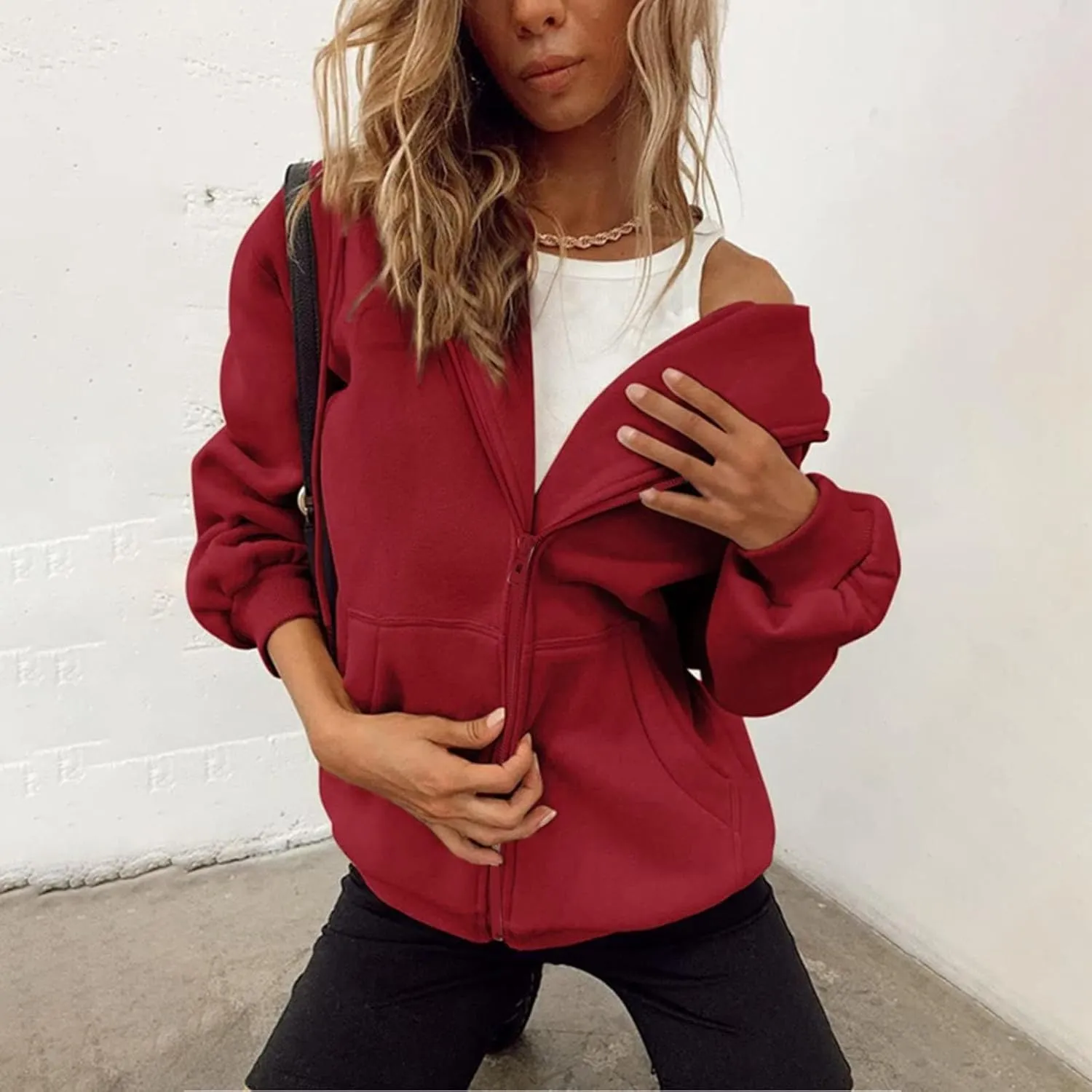 Zip Up Hoodie Women Y2K Long Sleeve Oversized Sweatshirts Lightweight Fleece Jacket Cute 2024 Fall Fashion Clothes