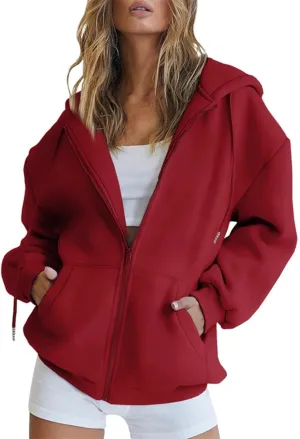 Zip Up Hoodie Women Y2K Long Sleeve Oversized Sweatshirts Lightweight Fleece Jacket Cute 2024 Fall Fashion Clothes