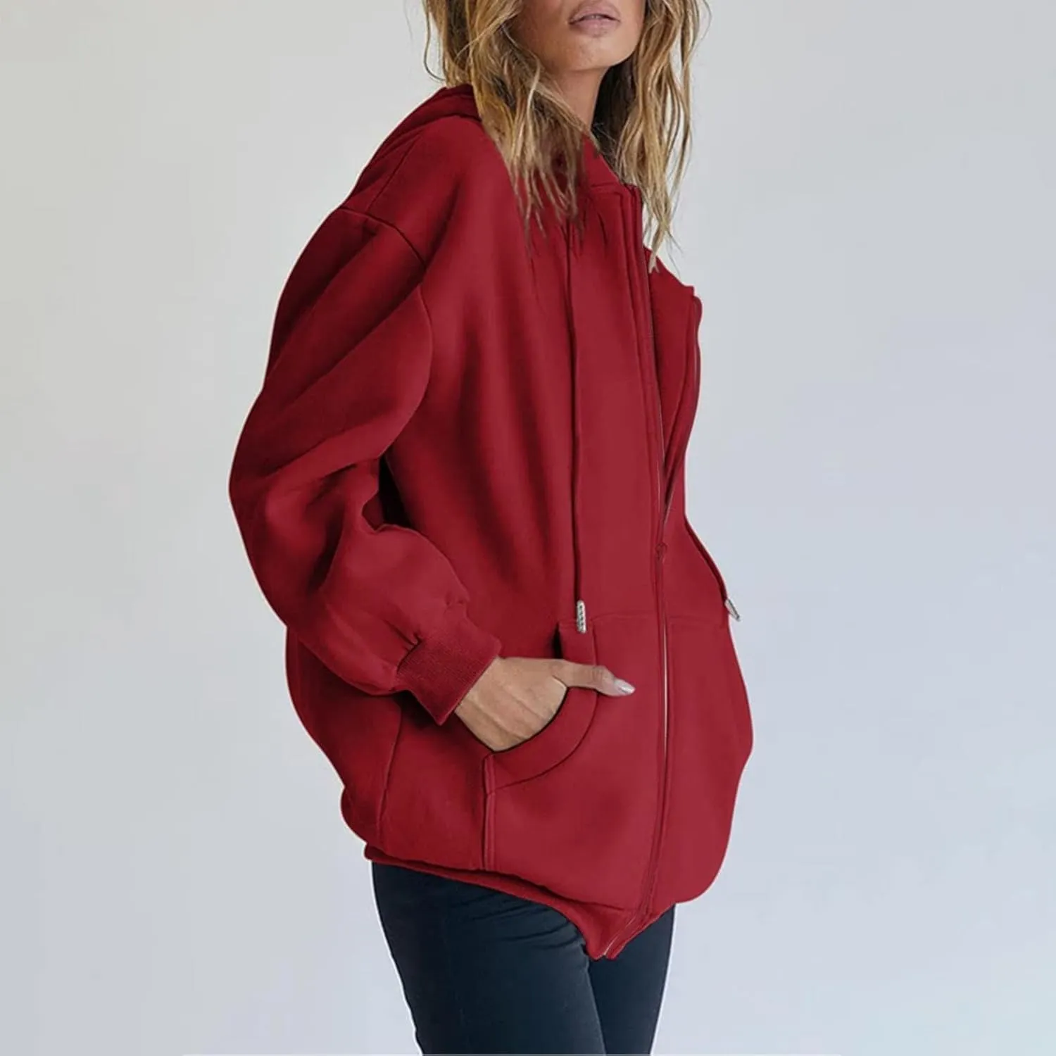 Zip Up Hoodie Women Y2K Long Sleeve Oversized Sweatshirts Lightweight Fleece Jacket Cute 2024 Fall Fashion Clothes
