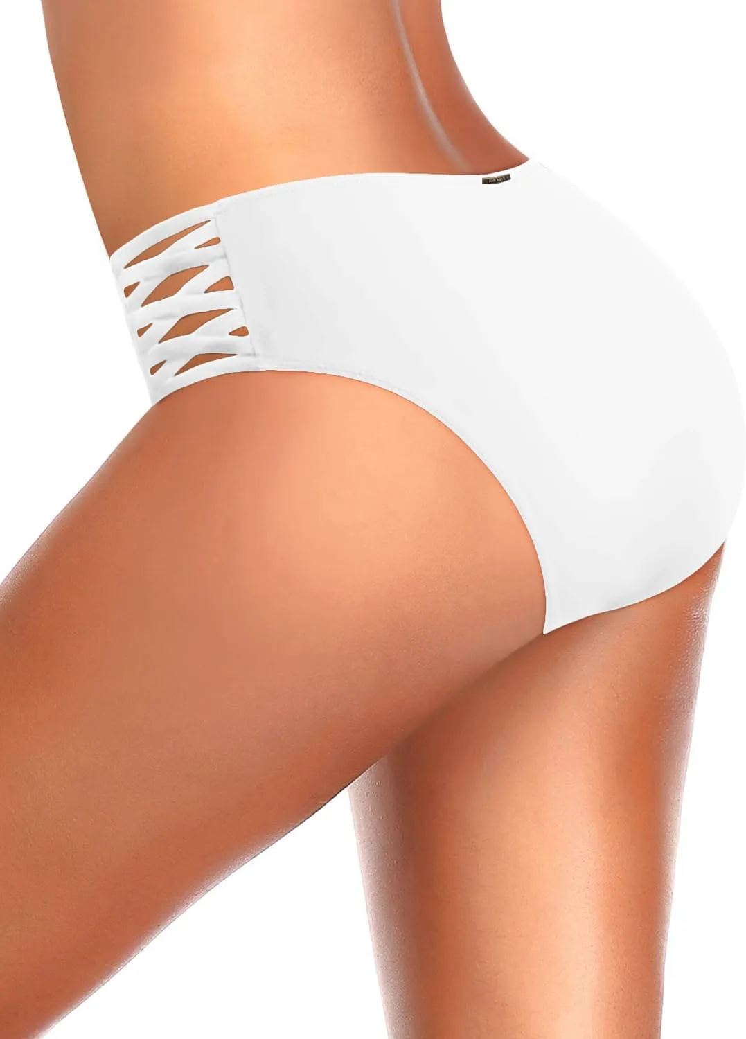 Zmart Strappy Bikini Bottoms - Women's Full Coverage Bathing Suit Mid Waist Swimsuit Bottom