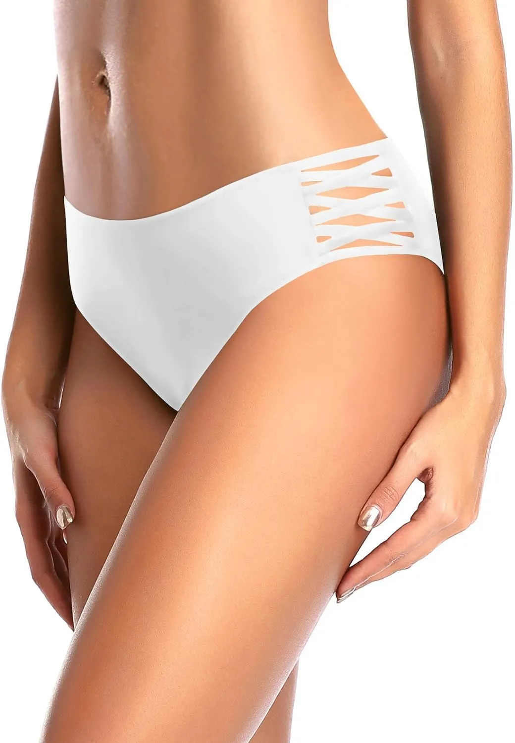 Zmart Strappy Bikini Bottoms - Women's Full Coverage Bathing Suit Mid Waist Swimsuit Bottom