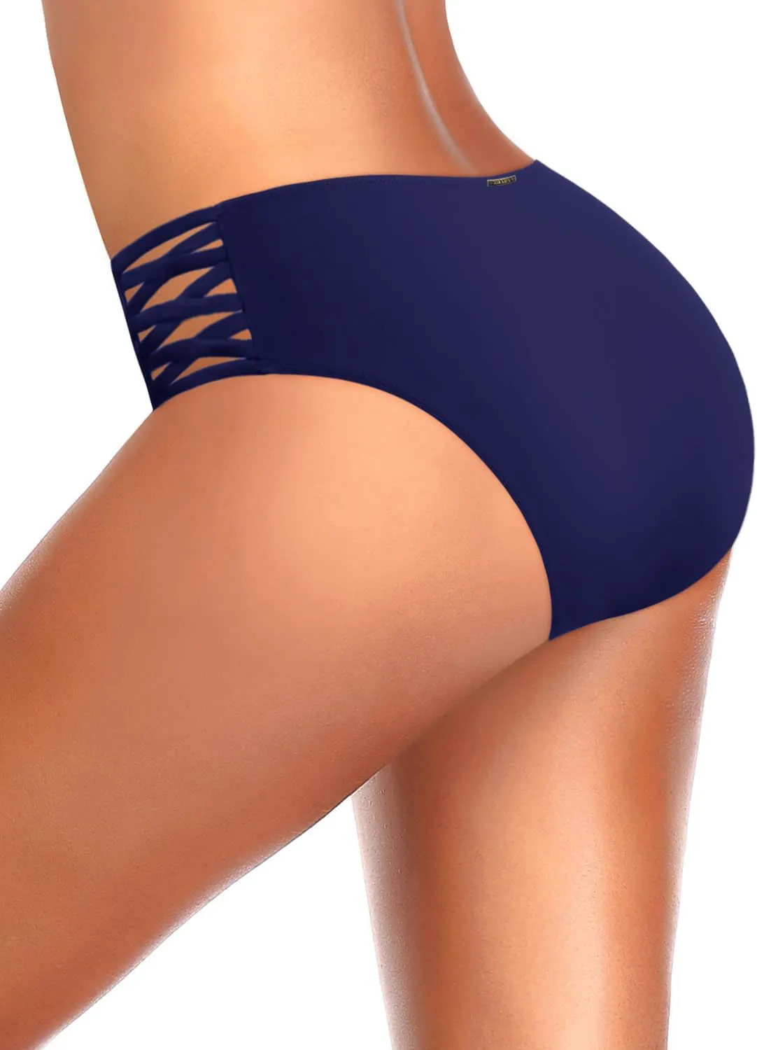 Zmart Strappy Bikini Bottoms - Women's Full Coverage Bathing Suit Mid Waist Swimsuit Bottom