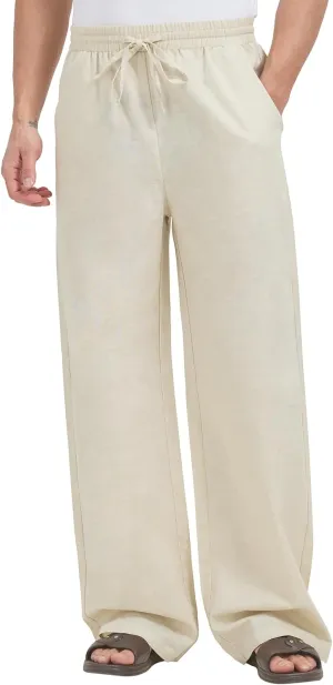 Zylioo 34-36 Inseam Tall Linen Pants, Extra Long Pants for Men, Wide Leg Summer Pants for Men Lightweight Casual